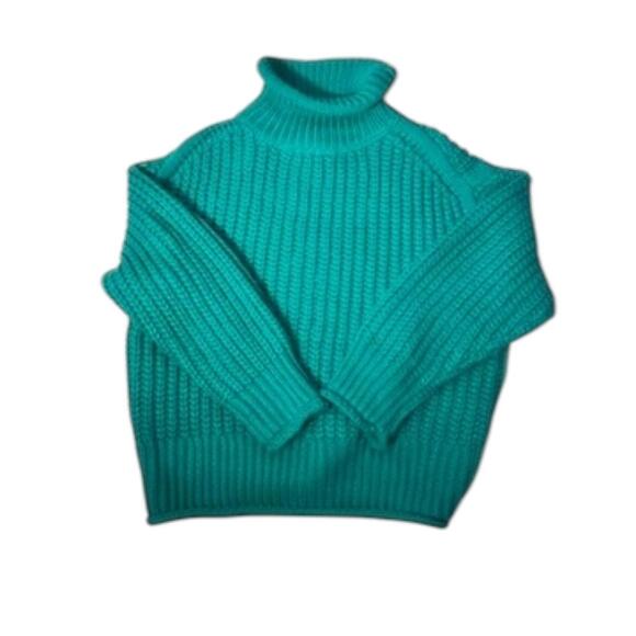 POL Chunky Knit Turtleneck Sweater Teal Green Women’s Cozy‎ Pullover M - Picture 12 of 12